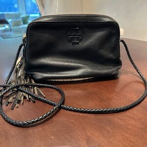 Tory Burch Black Leather Crossbody Bag with Tassel